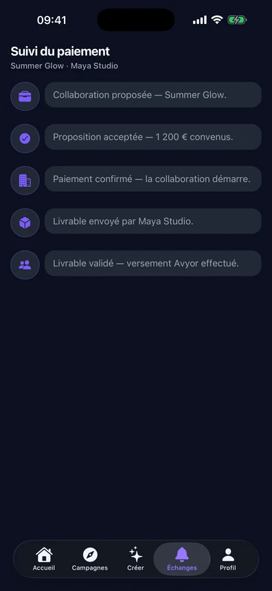 شاشة AVYOR : متابعة الدفع